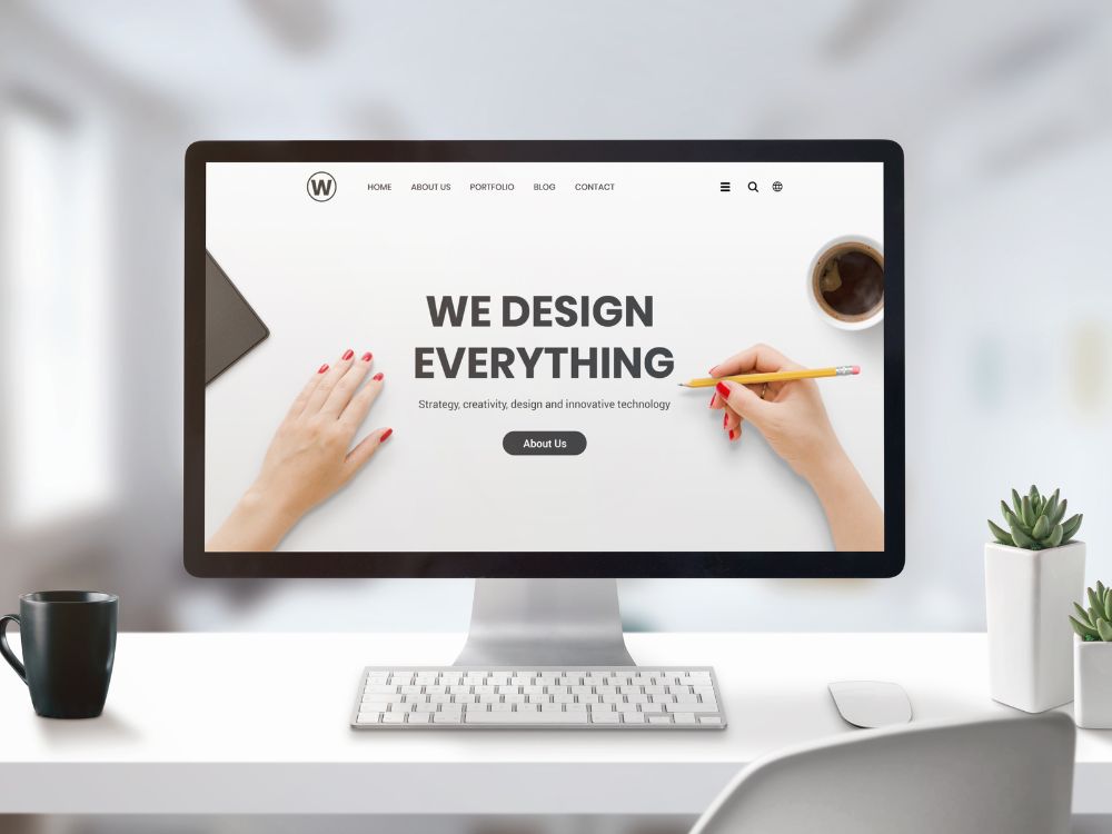 Tela com design de site moderno em desktop, exemplo visual de Quanto tempo leva para criar um site com foco em criação profissional