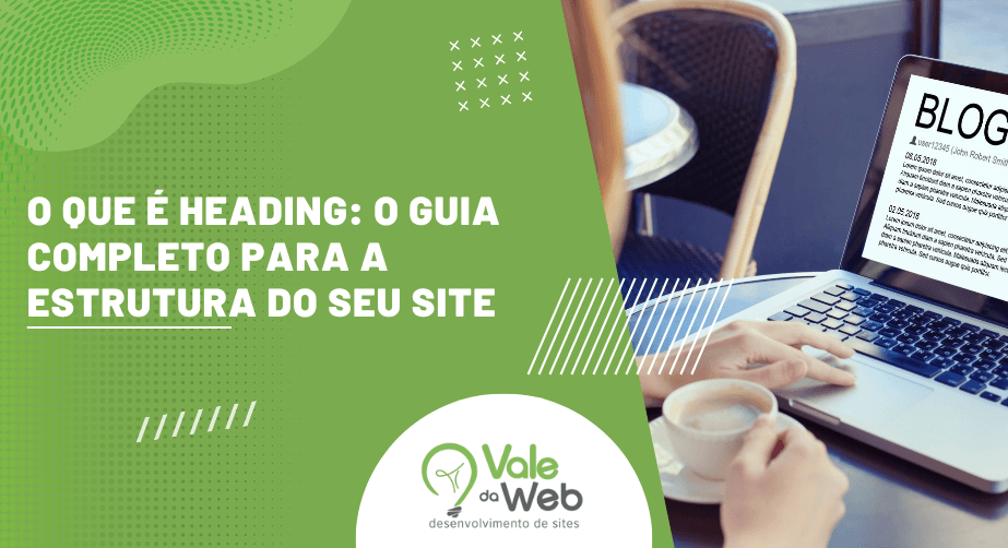 Capa do artigo sobre heading com notebook exibindo uma página de blog e título destacado sobre fundo verde.