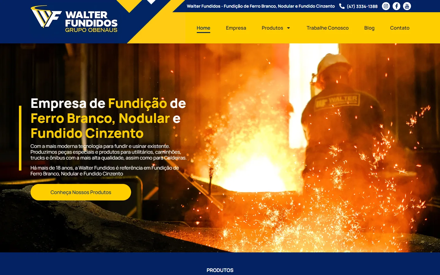 Exemplo de site institucional da indústria: primeira tela do site da Walter Fundidos, criado pela Vale da Web